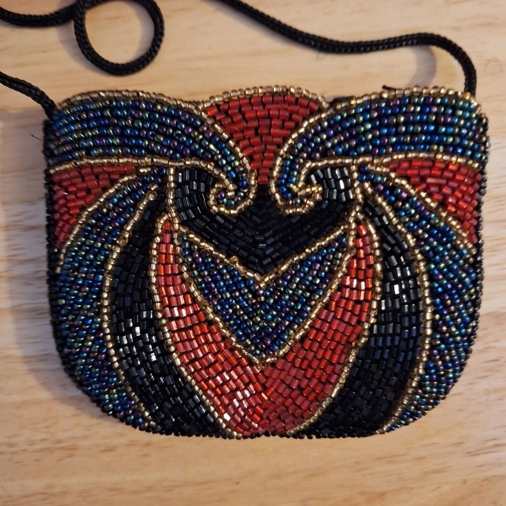 Sakura Vintage Beaded Mini Bag Red Black Blue